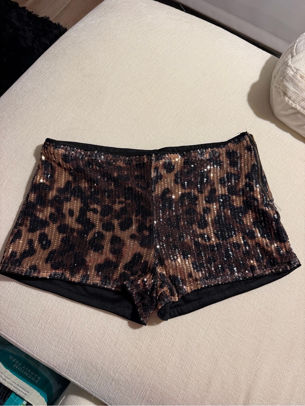 ROMWE Leopard Sequin Bike Shorts - Brown & Black